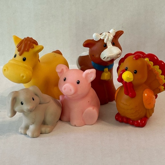 Little People Farm Figures Cow Horse Rabbit Pig and Vintage Thanksgiving Turkey - Picture 1 of 2